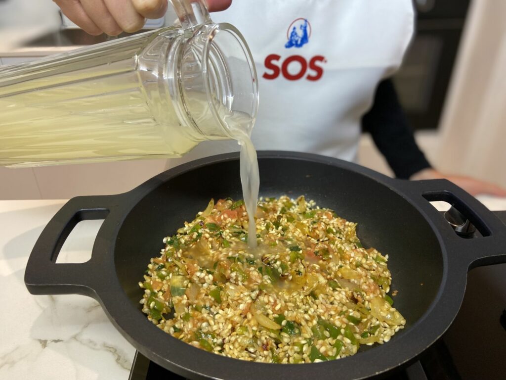 Arroz con carabineros y sofrito de verduras