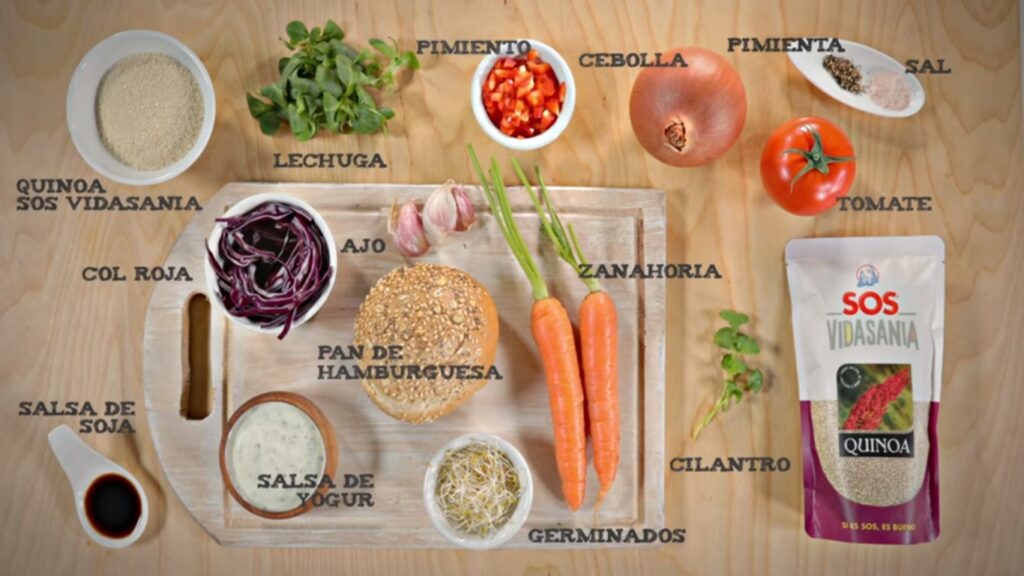 Ingredientes para hacer hamburguesa de quinoa blanca