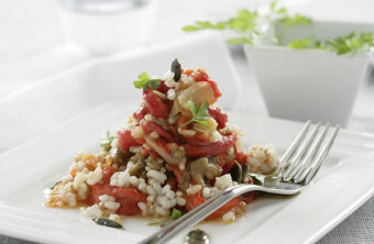 Deliciosa escalivada con arroz integral y quinoa