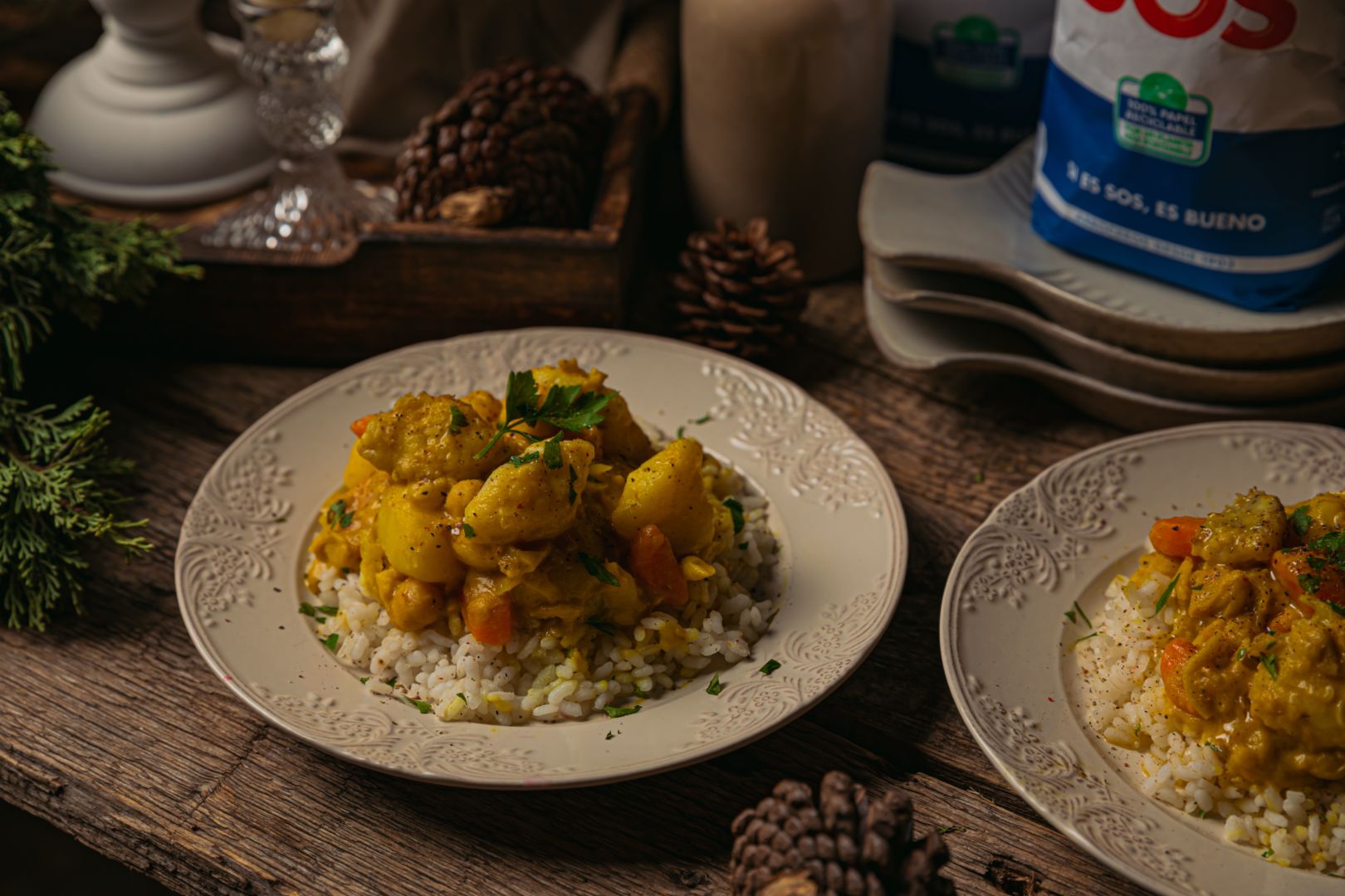 Receta de aprovechamiento de Curry con rape y arroz preparado