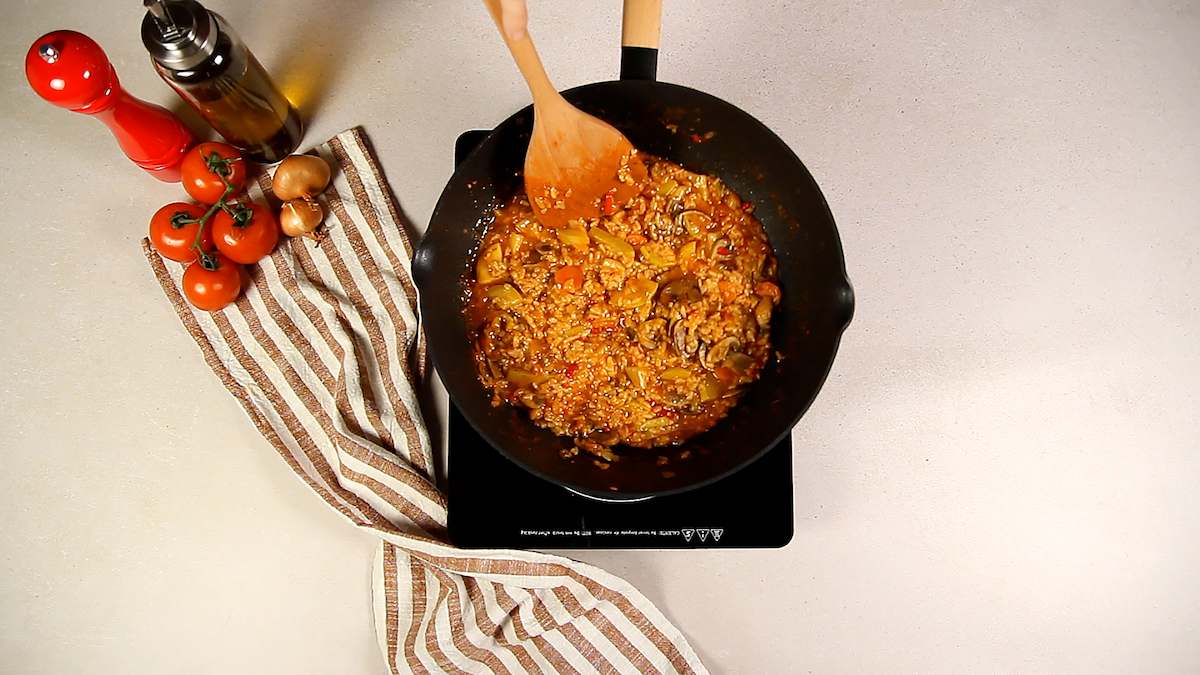 Arroz con champiñones y verduras