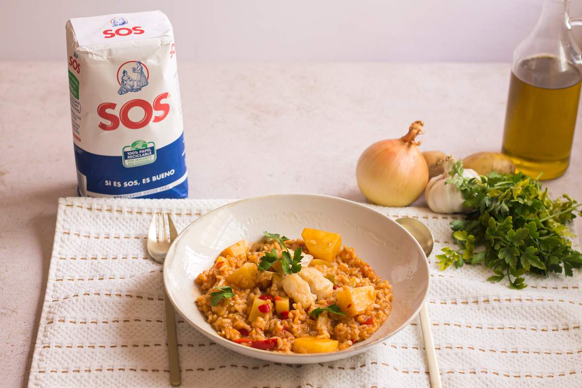 receta de patatas con arroz y bacalao