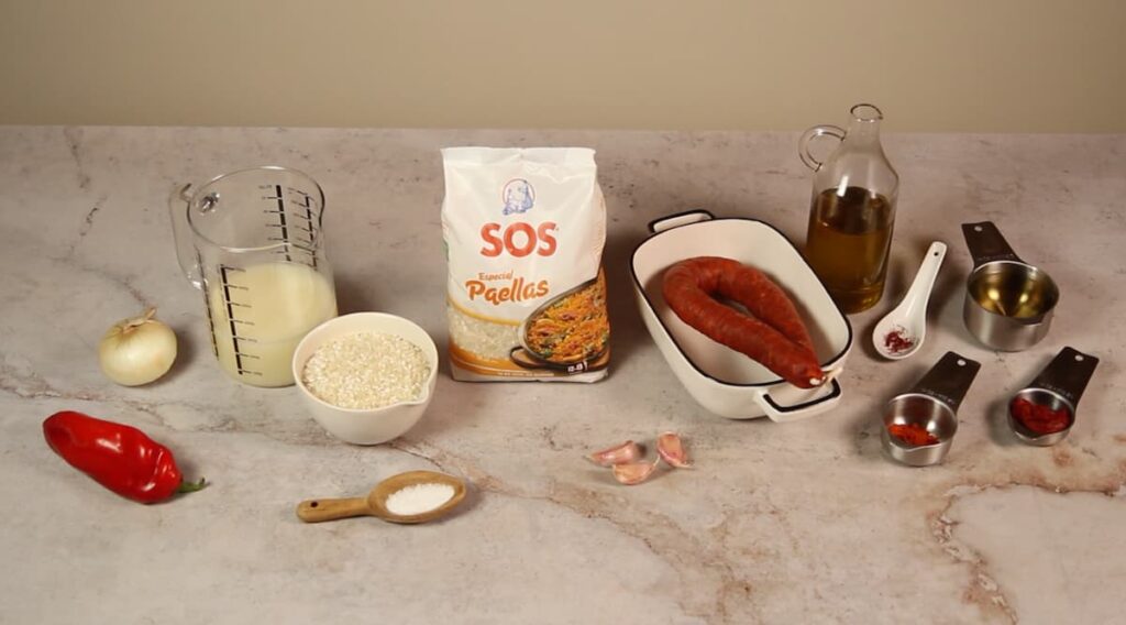 Paella de chorizo. Paso 1: preparar los ingredientes