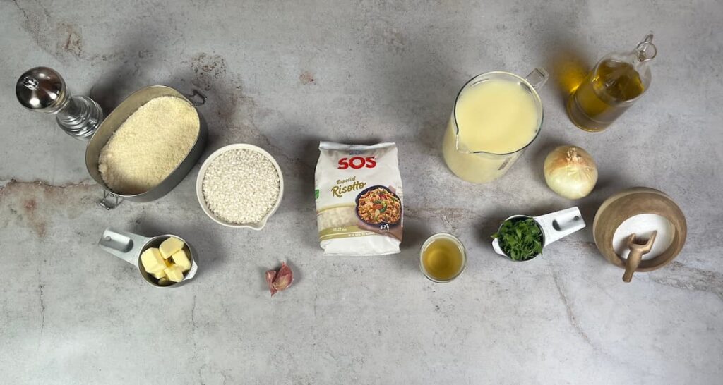 Risotto con Arroz Bomba. Paso 1: preparar los ingredientes