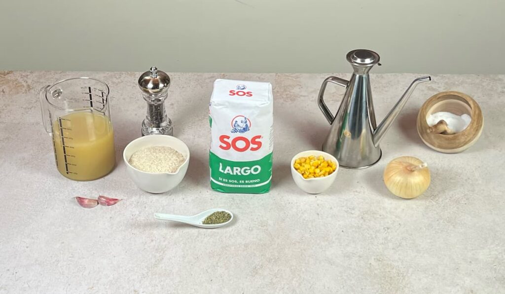 Arroz con maíz. Paso 1: Preparar los ingredientes