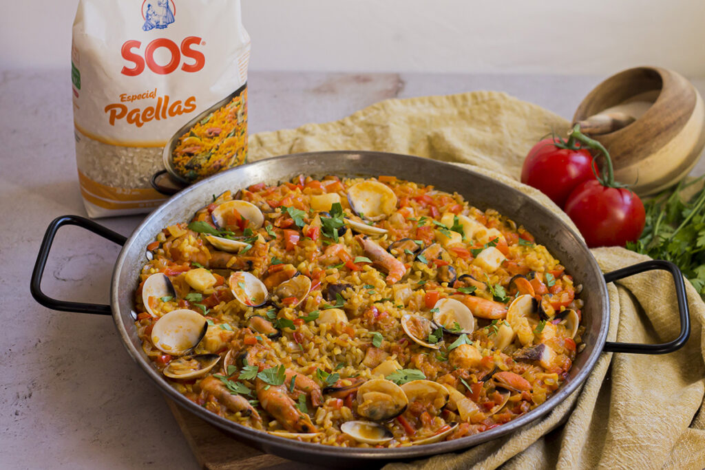 paella con marisco congelado