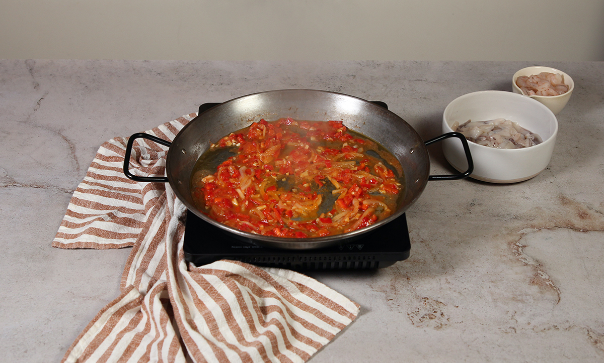 arroz con chipirones y gambas sofrito