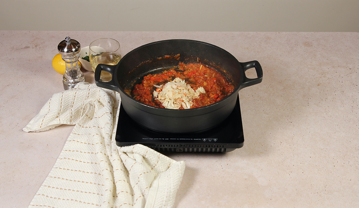 arroz con centollo sofrito con centollo