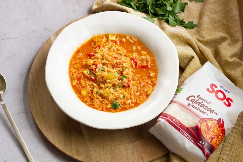 Arroz con verduras caldoso