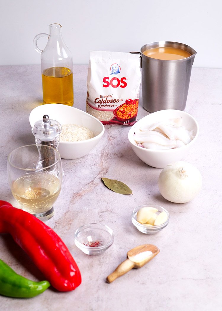 Ingredientes de Arroz caldoso con calamares