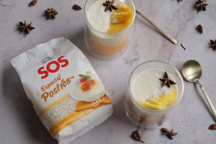 Arroz con leche de coco y mango