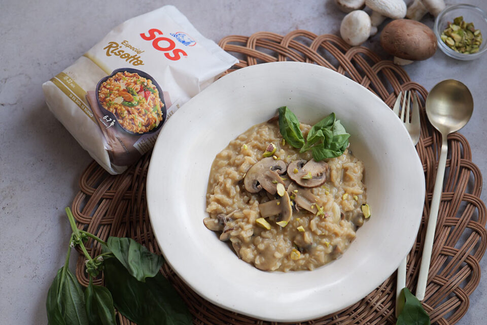 Risotto cremoso de champiñones