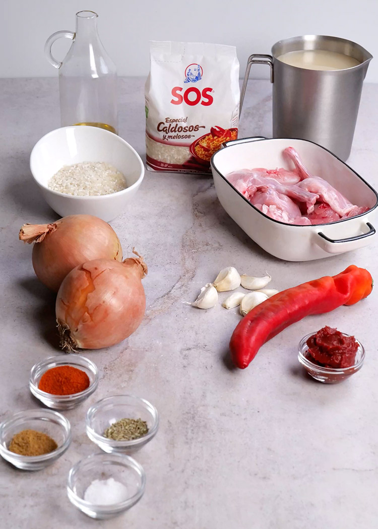 Ingredientes de arroz con conejo meloso