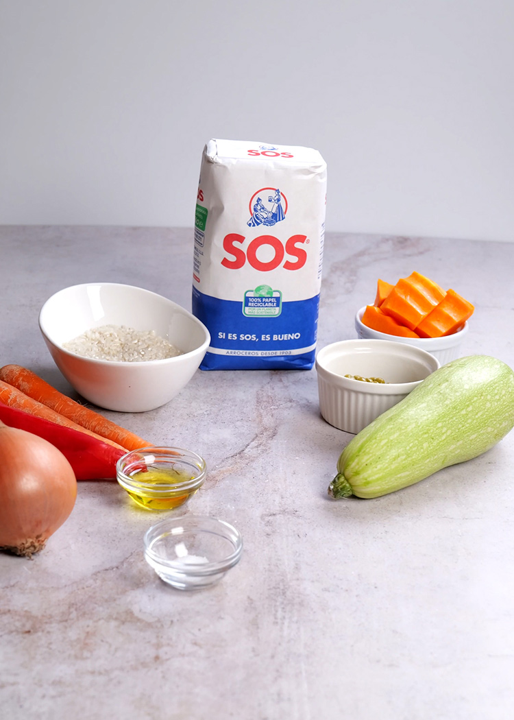 Ingredientes de arroz con verduras fácil para niños