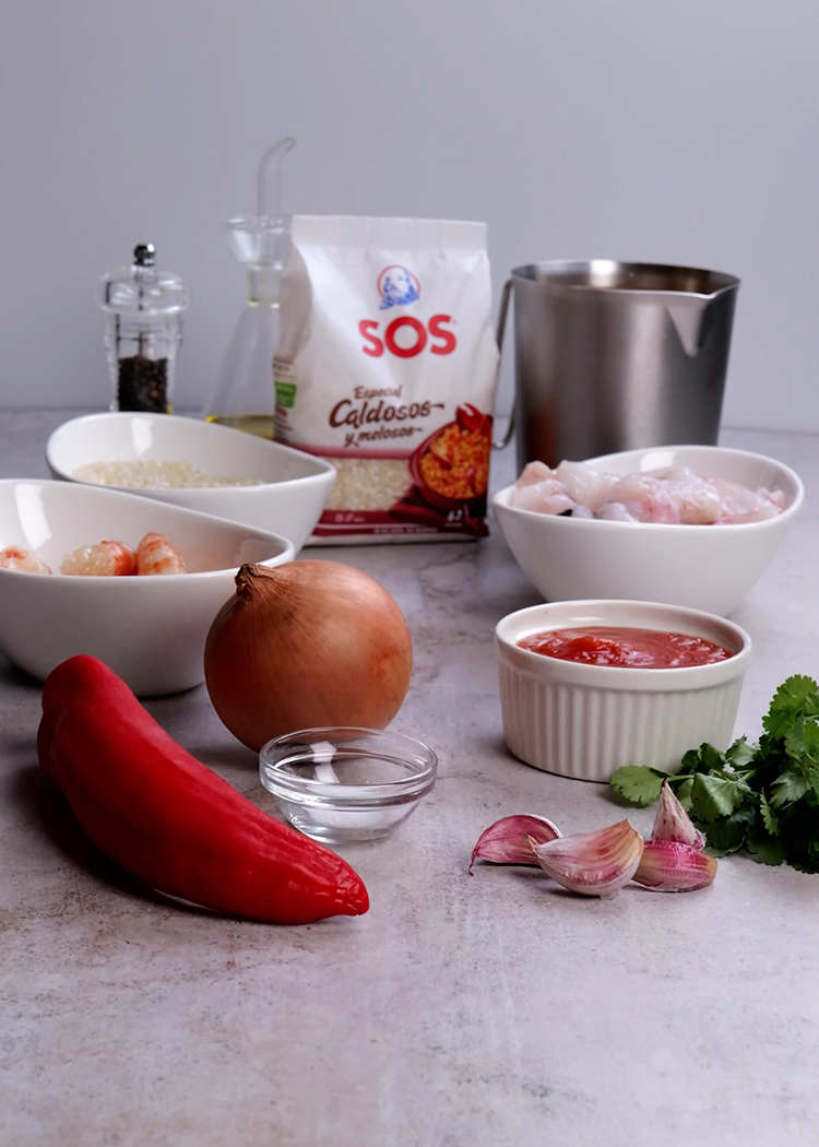 Ingredientes de arroz de tamboril