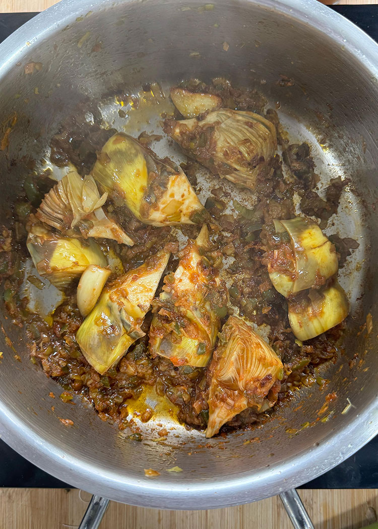 Añadir alcachofas y langostinos a Arroz meloso con langostinos y alcachofas