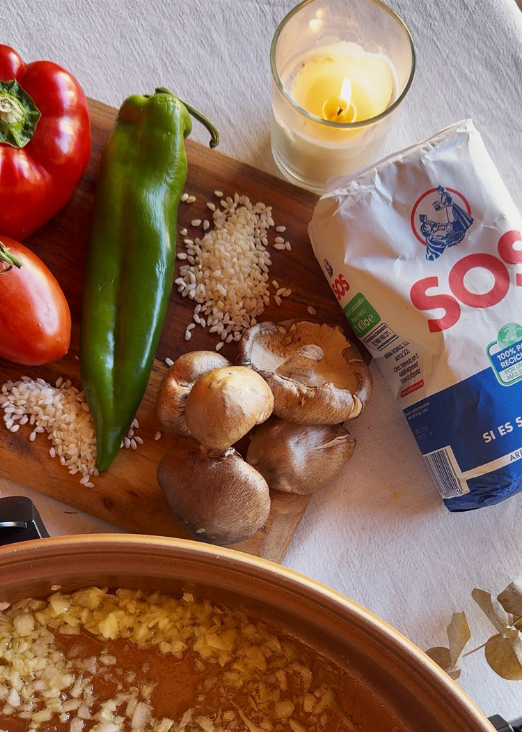 Ingredientes de arroz con presa ibérica