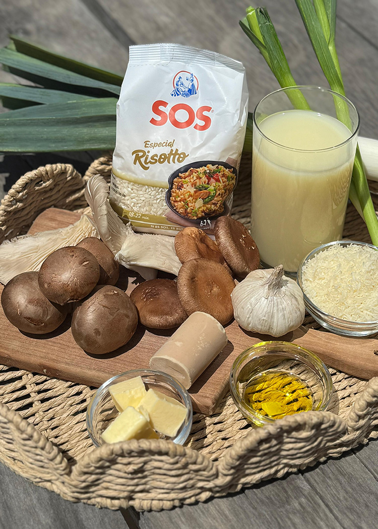 Ingredientes para risotto de champiñones