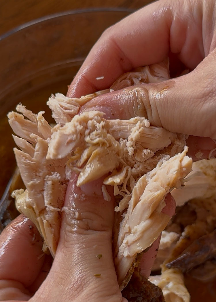 desmenuzar el pollo para pimientos rellenos con arroz