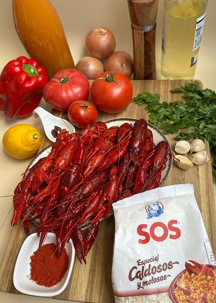 ingredientes para arroz meloso de cangrejo de río
