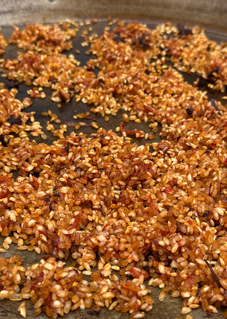 nacarar el arrox para paella de secreto, setas y ajos tiernos