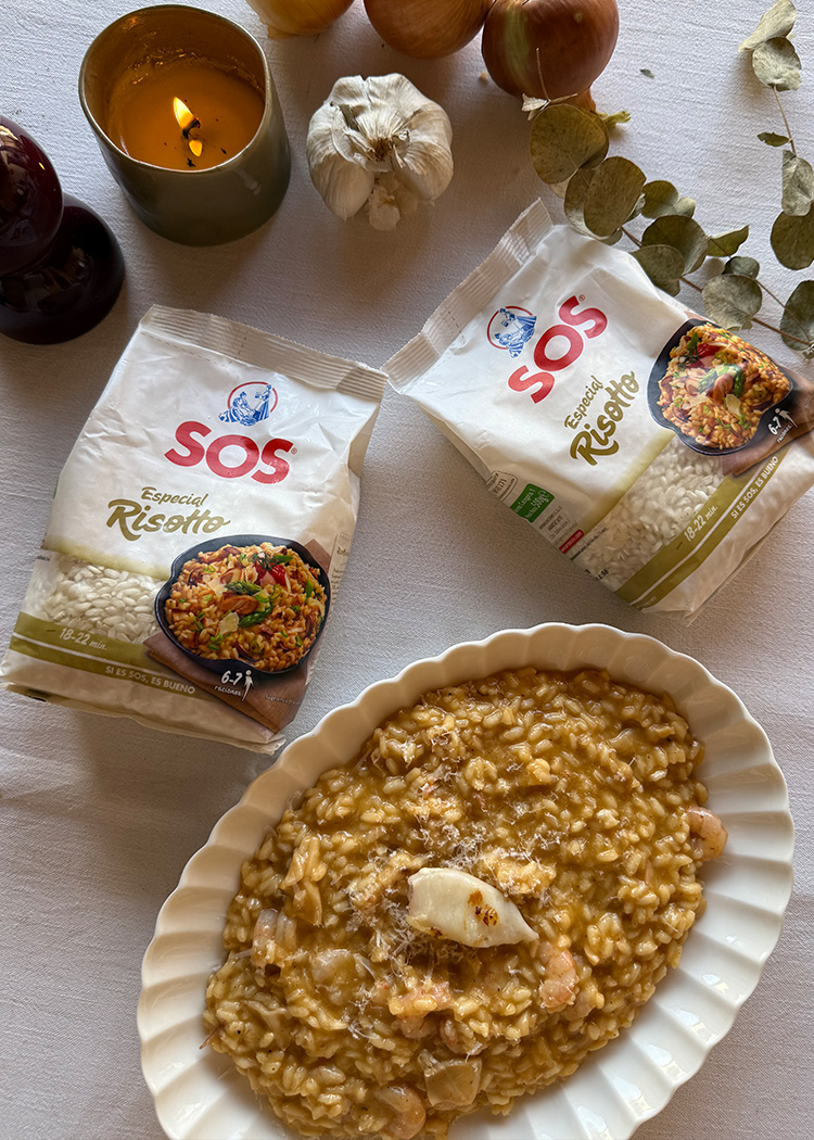 risotto de gambas y calamares