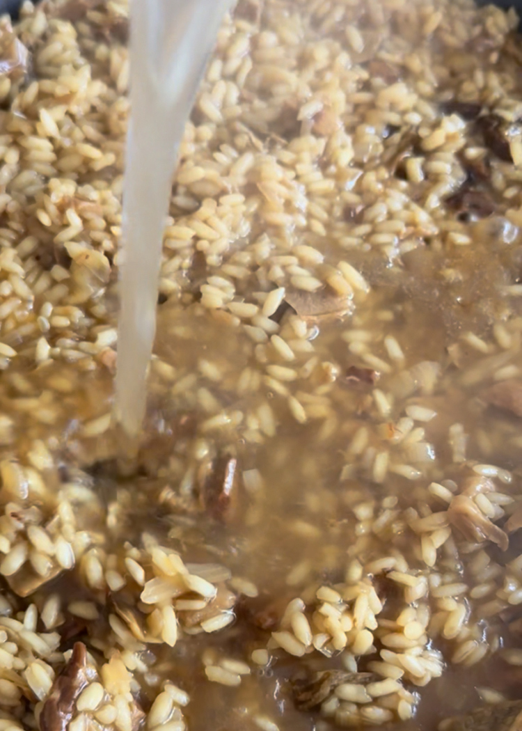 Añadir caldo para risotto de boletus
