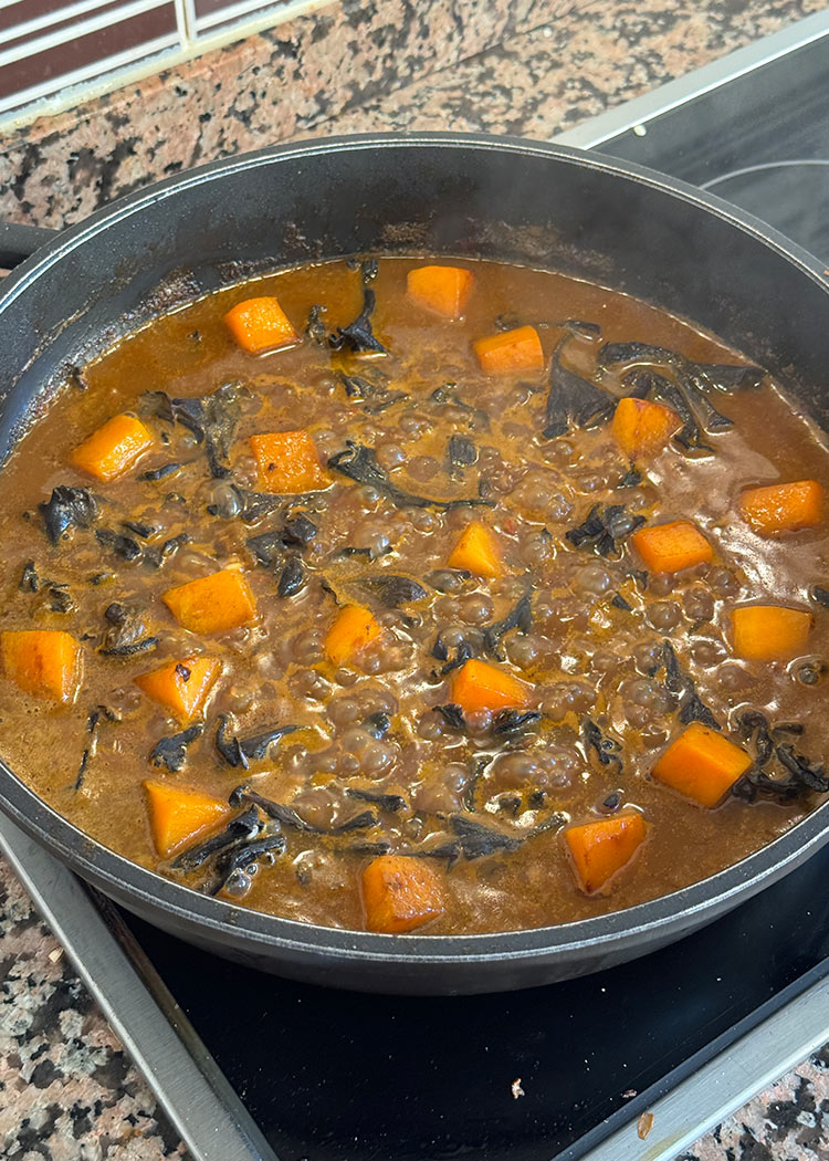 incorporar calabaza para arroz con butifarra negra y setas